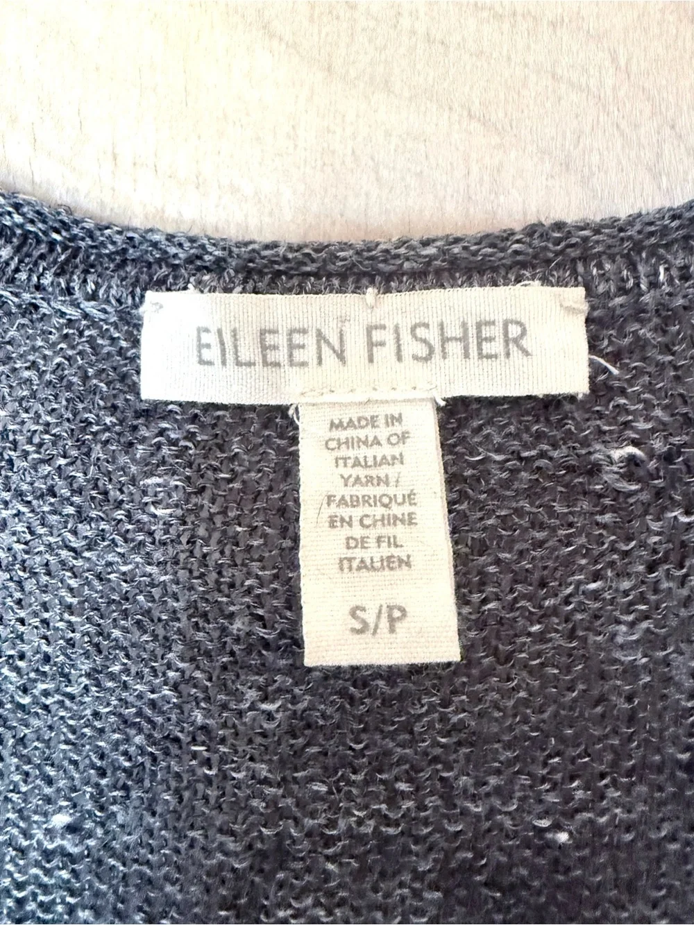 Eileen Fisher Linen Petite Sweater V-Neck Dark Gray Marled Pullover Women's SP